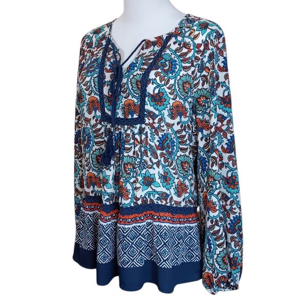 DANIEL RAINN Boho Peasant Top Blouse Flowy Small Colorful Travel Career V-Neck - Picture 1 of 9